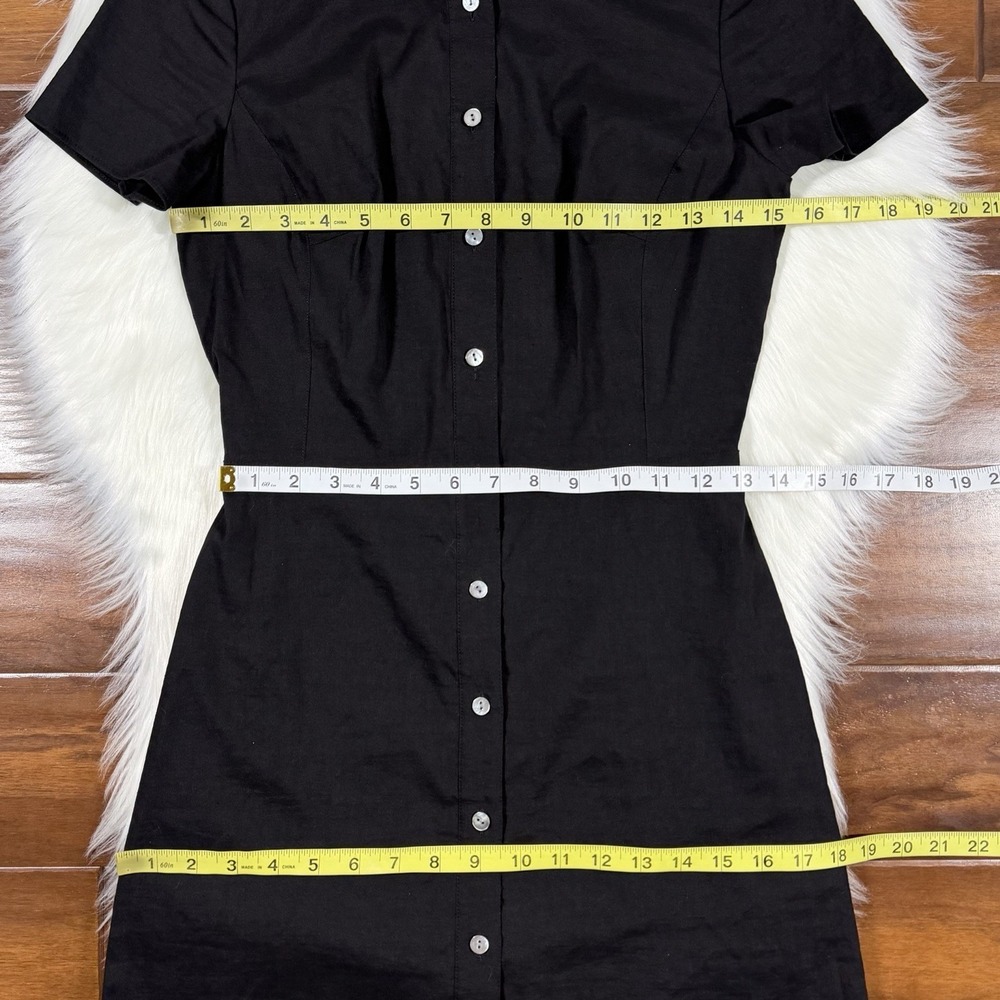 Theory Women's Size 2 Black Crunch Wash Linen Button Front Collared Shirt Dress - Picture 4 of 9